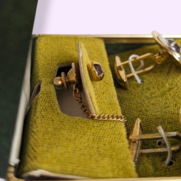 Vintage Orange Glass Cufflink & Tie Pin Set - Picture 5 of 8